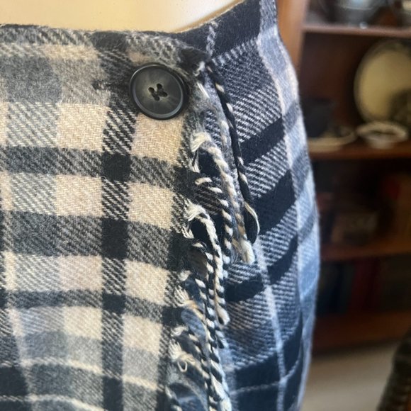 REAL COMFORT:black, bone, grey plaid wool blend wrap skirt - Picture 2 of 5